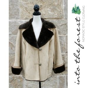 𝅺DENNIS Basso Tan Heavy Coat Faux Fur Trim X-Large